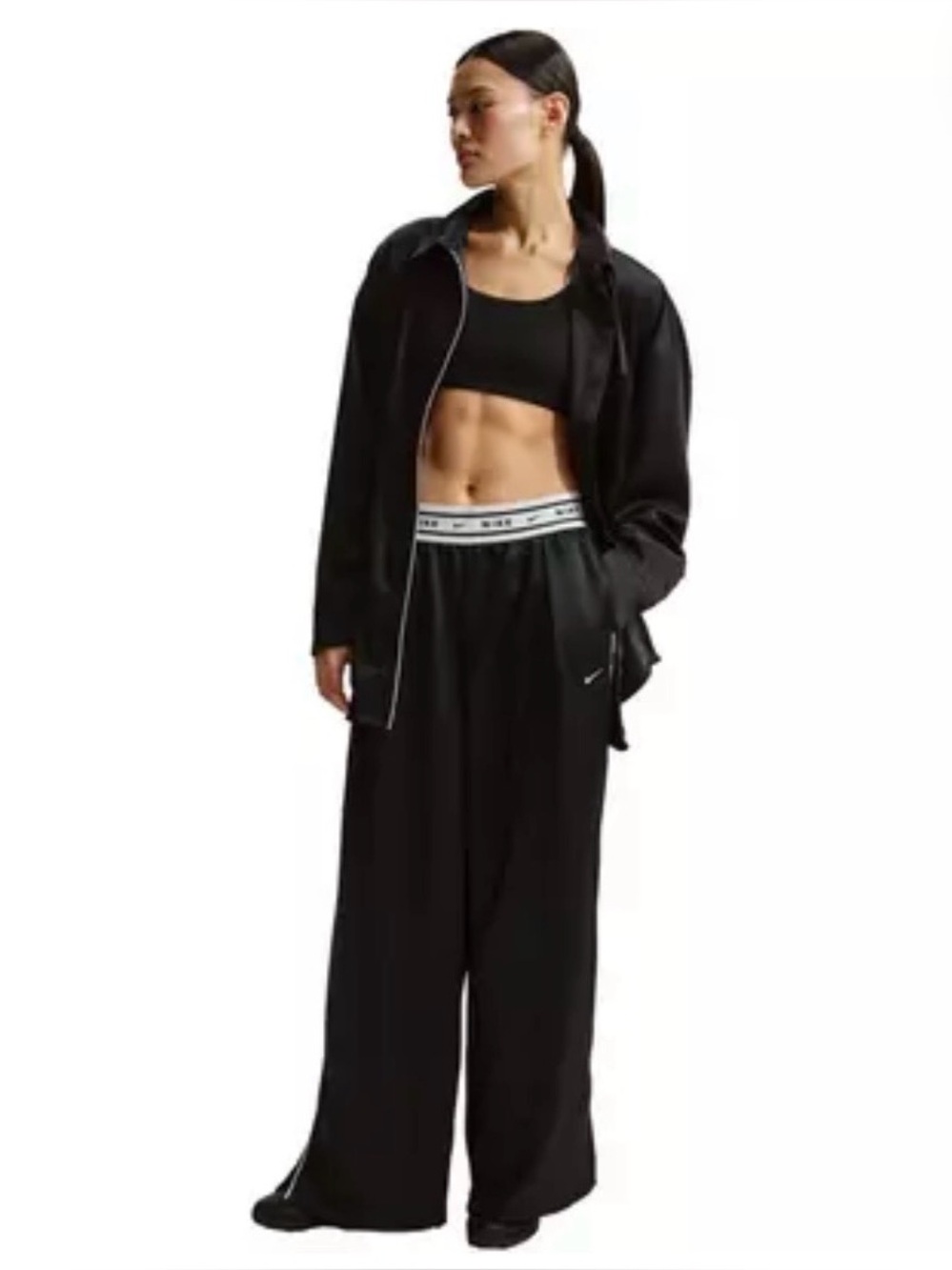 Nike Black Wide-Leg Track Pants with Branded Waistband
